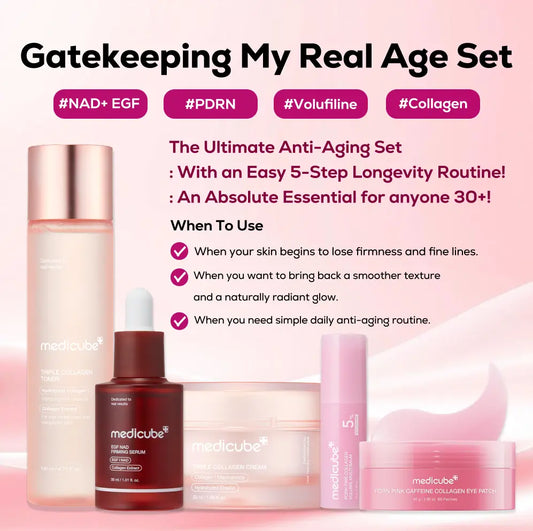 Medicube Gatekeeping My Real Age Set | 5-Step Longevity, Anti- Aging Routine L PDRN & Volufiline & Collagen & NAD+ EGF Complex L Cares for Look of Fine Lines, Firming Care, Radiant & Youthful Looking, Plumping | Korean Skincare, K-Beauty