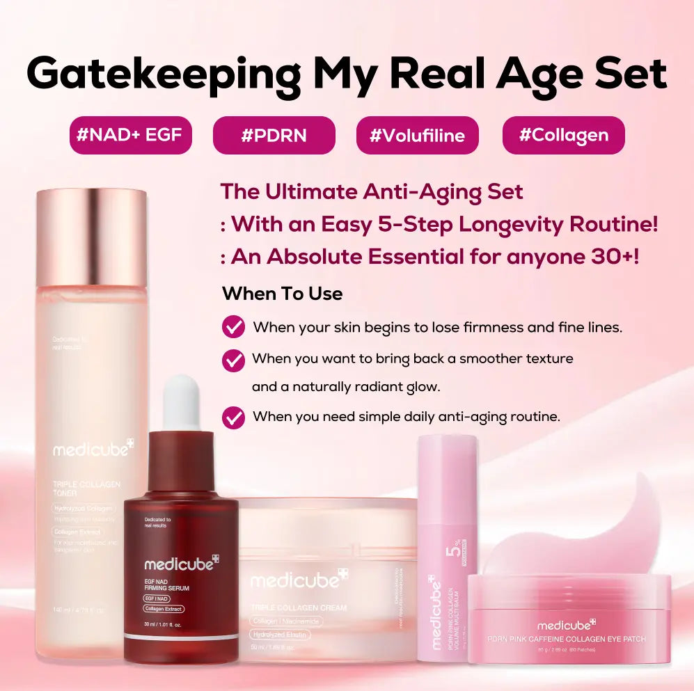 Medicube Gatekeeping My Real Age Set | 5-Step Longevity, Anti- Aging Routine L PDRN & Volufiline & Collagen & NAD+ EGF Complex L Cares for Look of Fine Lines, Firming Care, Radiant & Youthful Looking, Plumping | Korean Skincare, K-Beauty