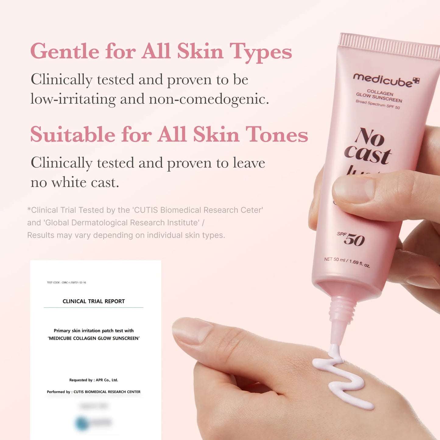 Medicube No Cast Just Glow Collagen Sunscreen | SPF 50 Broad Spectrum Face Sunscreen | Lightweight, Non-Sticky, Hydrating Formula | No White Cast or Residue | Peptide, Cica for Soothing & Natural Glow